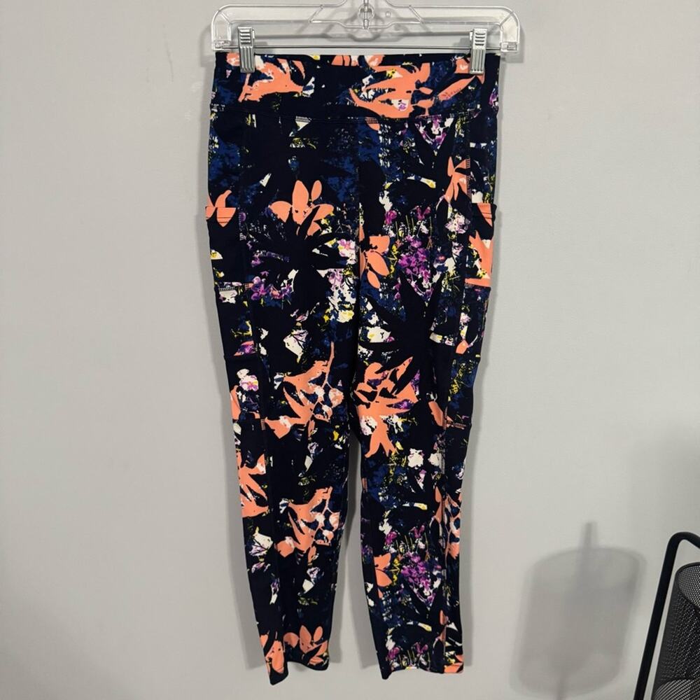 POP Fit Abstract Floral Print Crop Leggings Women’s Size Medium Artsy w/ Pockets